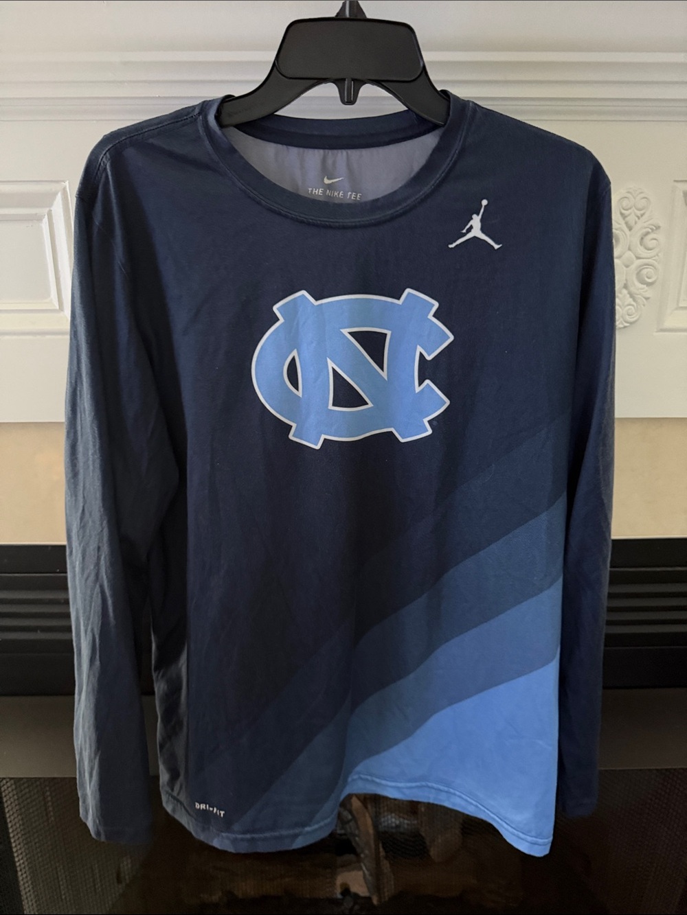 Nike Men's Navy and Carolina Blue Long-Sleeve Tee - Jordan UNC Logo
